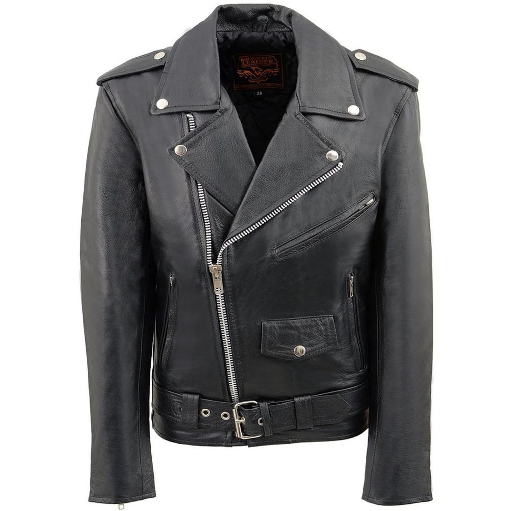 Milwaukee Leather Youth Size Classic Style Black Biker Leather Jacket Unisex XS